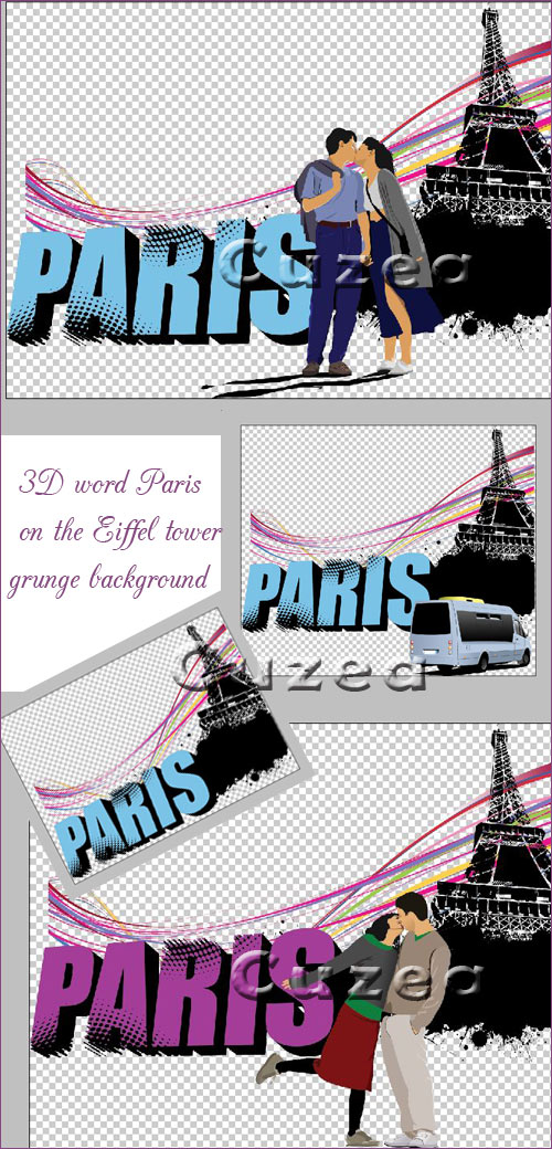   -   / 3D word Paris on the Eiffel tower grunge background