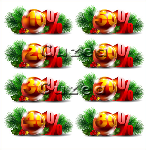        / Discount balls on fir-tree branches in a vector