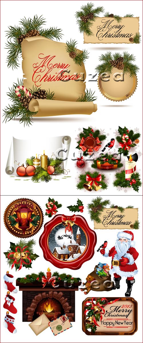     2013   / Set of Christmas vintage scrolls and stickers