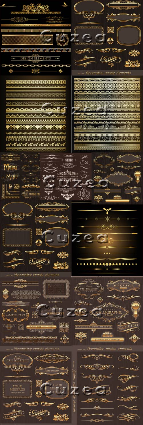      / Mega set - Calligraphic vintage gold elements vector
