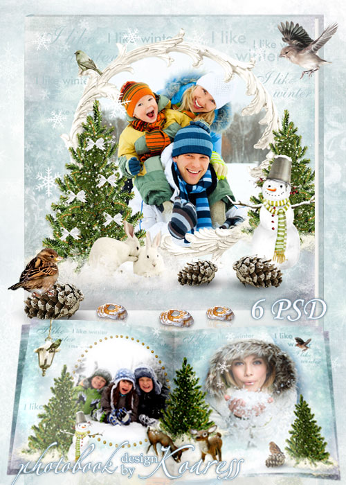 Family photobook for winter funs  - A walk in the snowy winter park