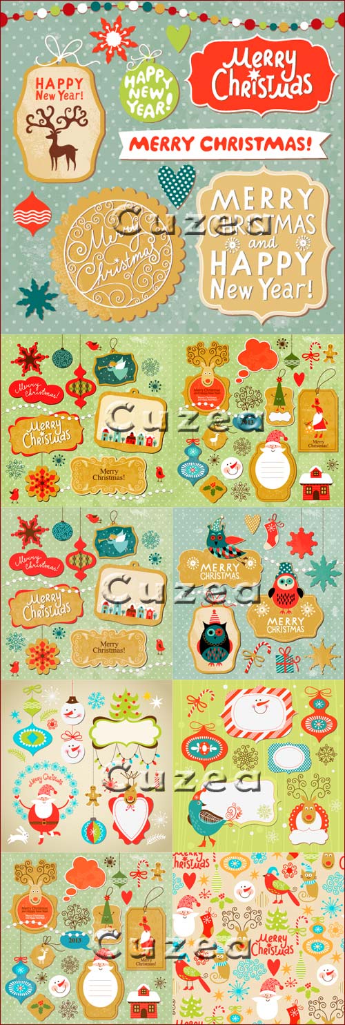 Christmas and New Year's ancient elements in a vector