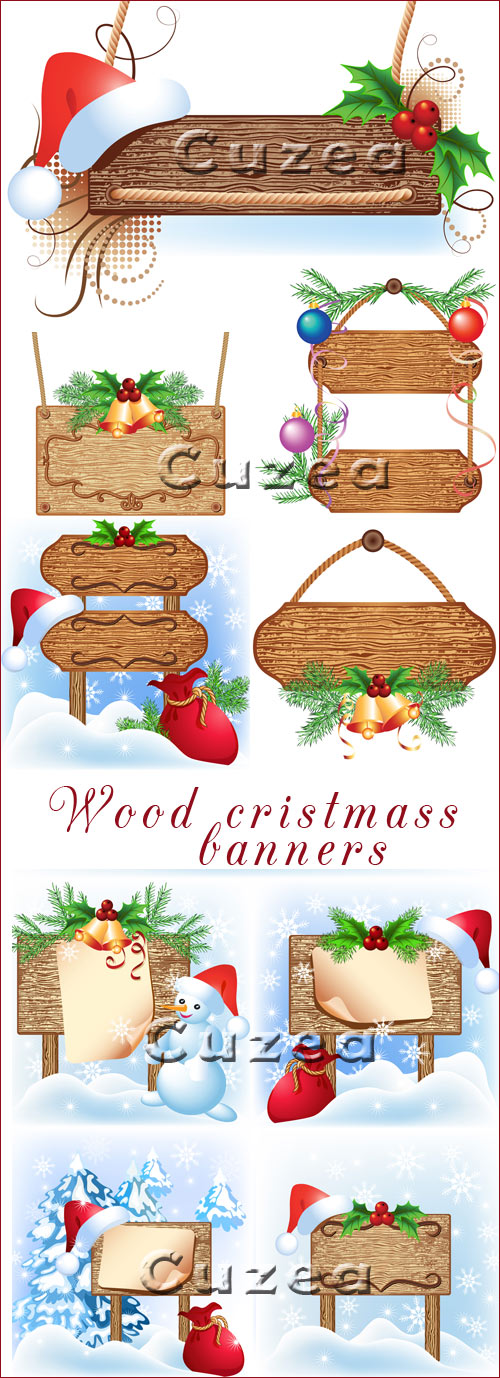 Wood cristmass banners in vector