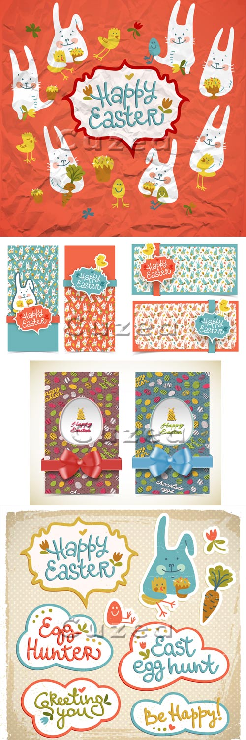     / Happy Easter banners with rabbit