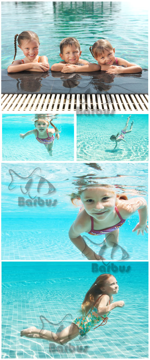 Children swim in the pool /     - Photo stock