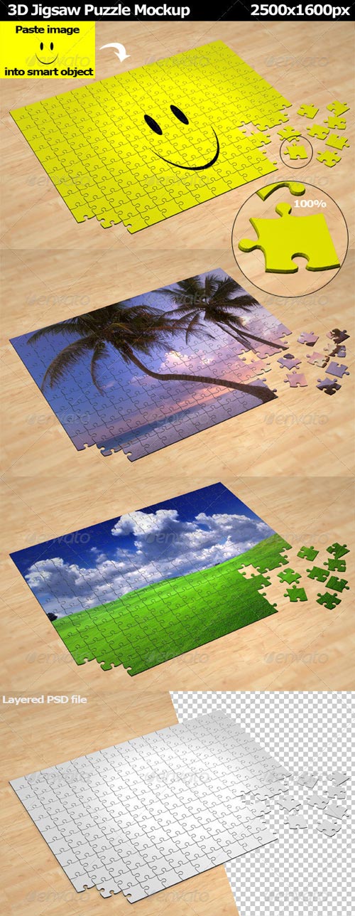 GraphicRiver – 3D Jigsaw Puzzle Mockup. PSD