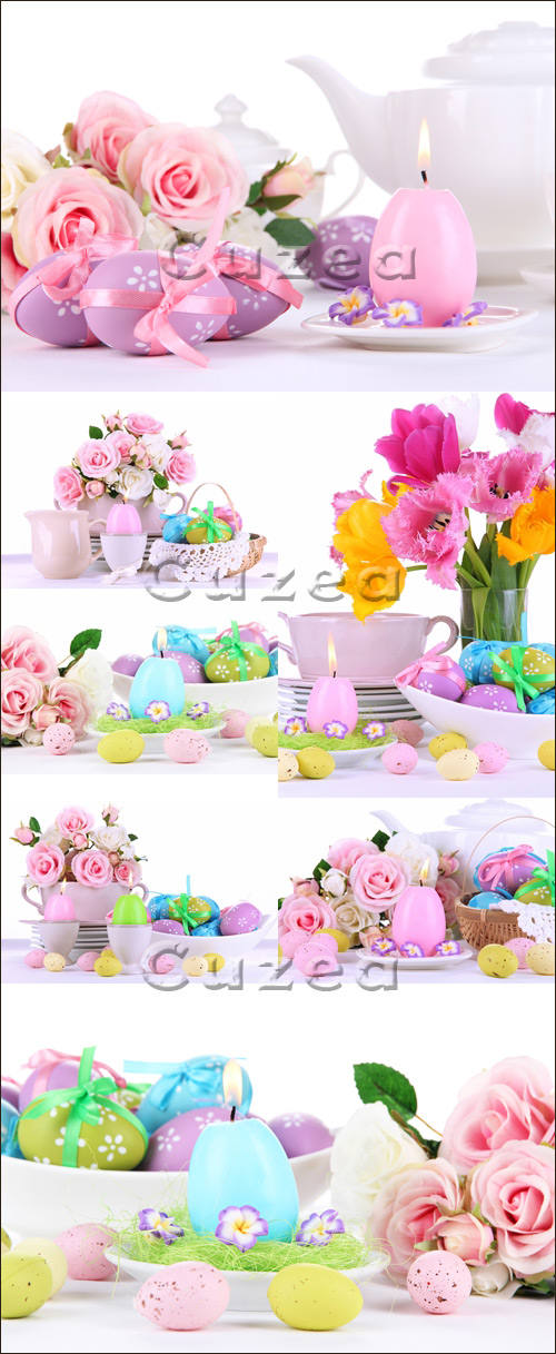     / Easter candles with roses - Stock photo