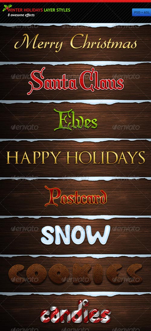 Winter Holidays Layer Styles-GraphicRiver. PSD