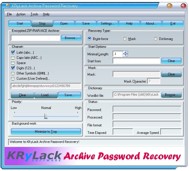KRyLack Archive Password Recovery 3.47, KRyLack Archive Password Recovery, Password Recovery