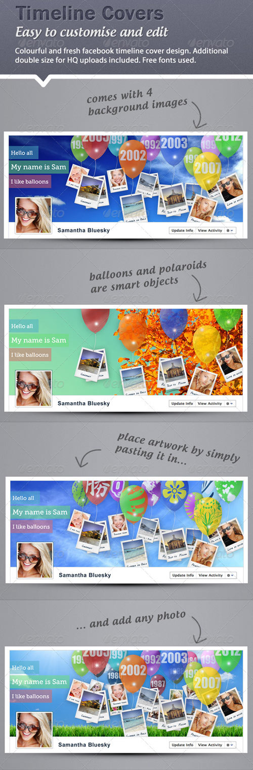 Timeline Cover -  Balloons and Polaroids -  GraphicRiver