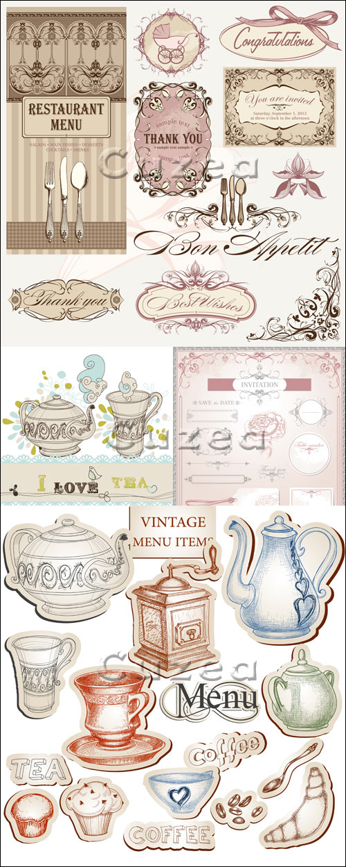      / Vintage invitation and  cup for menu in vector