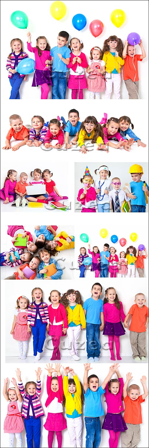       / Children in color clothes on a white background - Stock photo