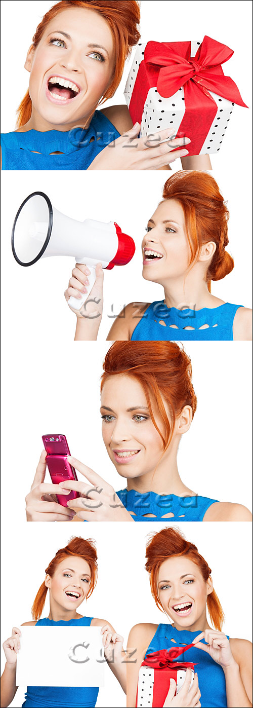      / Red hair woman with prezent - Stock photo