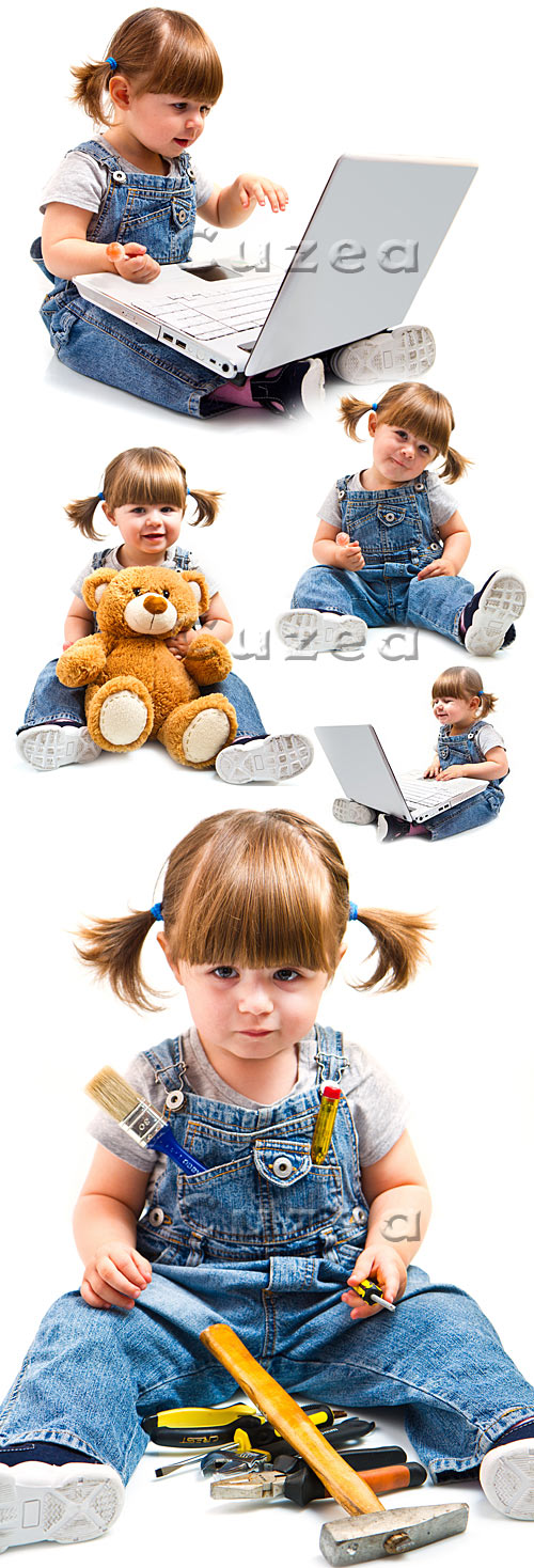    ,   / Little girl on white background - Stock photo