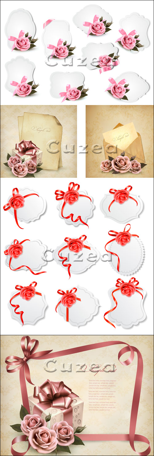     / Collection of holiday greeting cards with  roses in vector