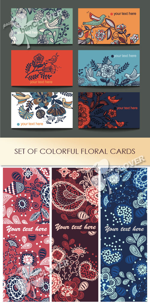Set of colorful floral cards 0425