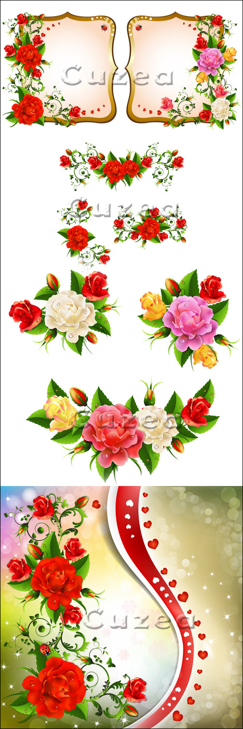      / Color flowers and background in vector