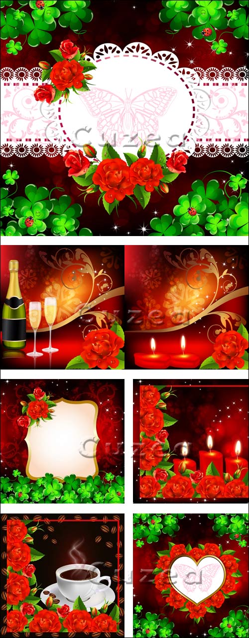 ,     -  / Candles, champagne and red roses - vector stock