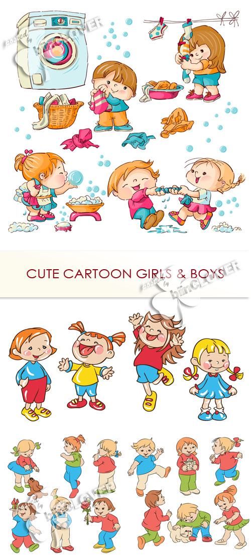 Cute cartoon girl and boy 0430