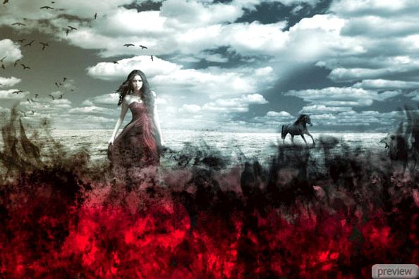 Девушка на красном поле
