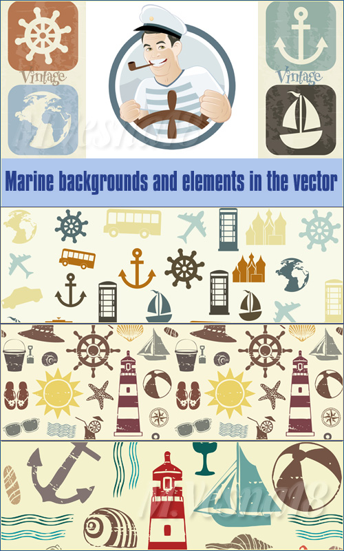      /Marine background and elements in the vector stock