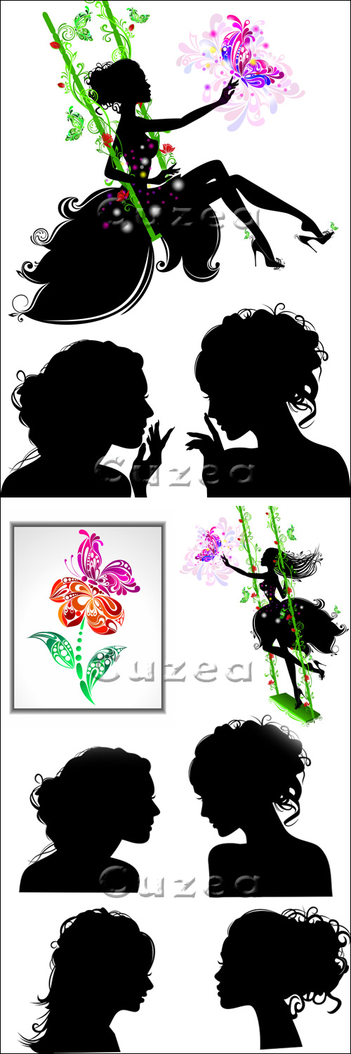       / Silhouettes of hairdresses vector girls