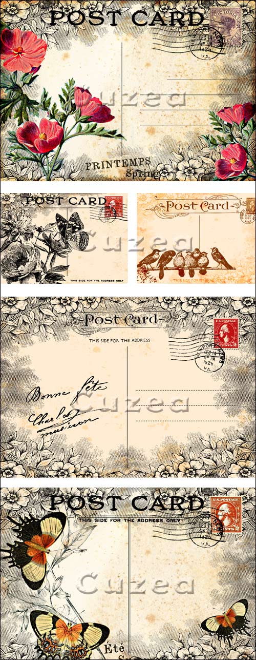     / Vintage post cards with flowers in vector
