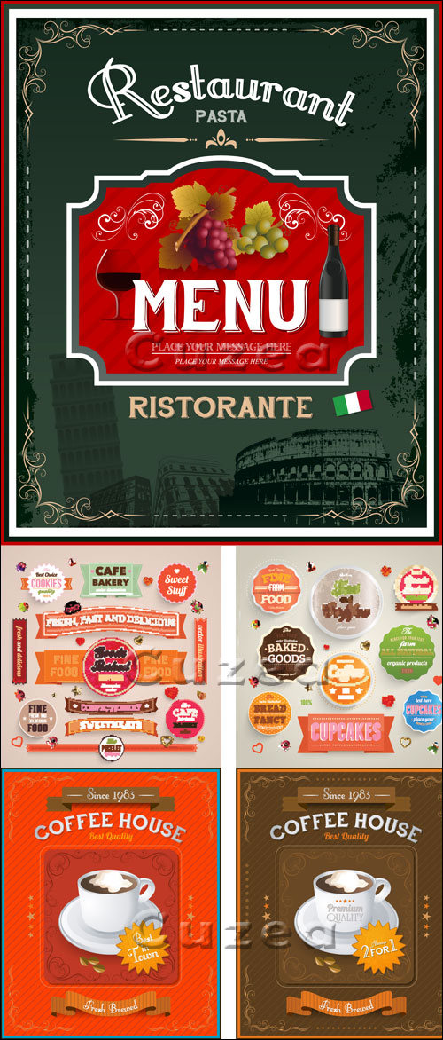        / Vintage italian restaurant menu and food labels - vector stock