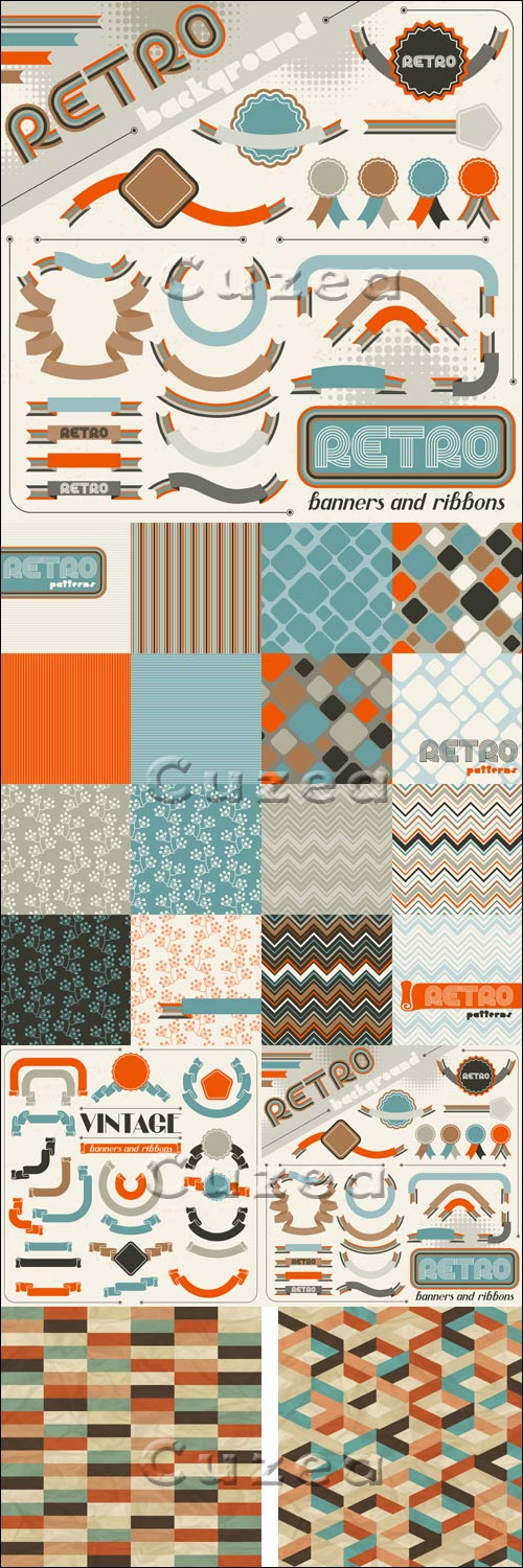          / Collection of labels and ribbons in retro vintage style in vector