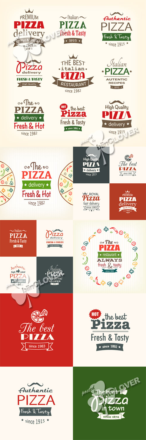 Pizza design elements, labels and banners 0445