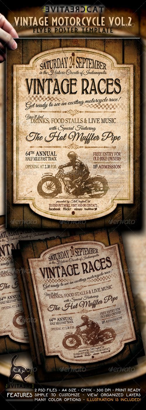 PSD - GraphicRiver Vintage Motorcycle Flyer Poster Vol.2 4848555