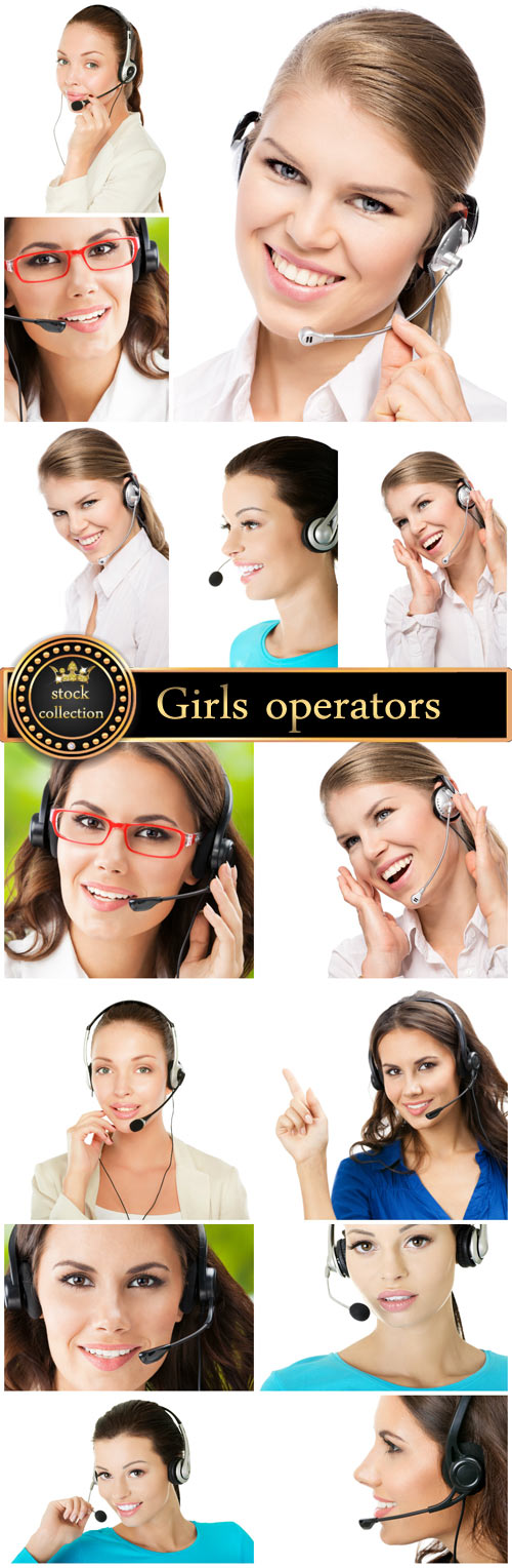 Girls operators work - stock photos