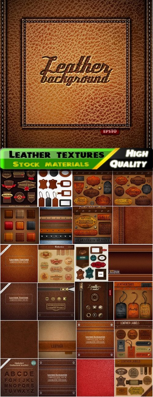 Leather textures and labels and tags - 25 Eps