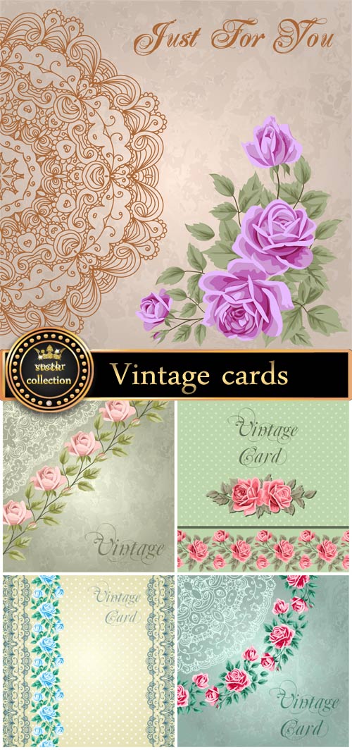 Vintage card with flowers and patterns, backgrounds vector