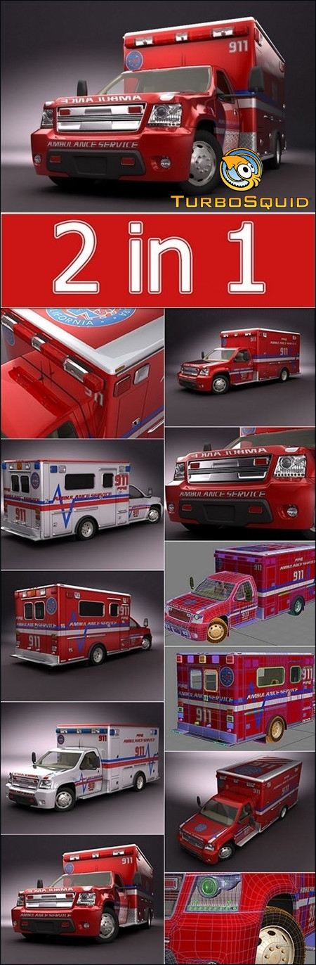 [3Max] Turbosquid 3D Model Emergency Ambulance Truck 2in1