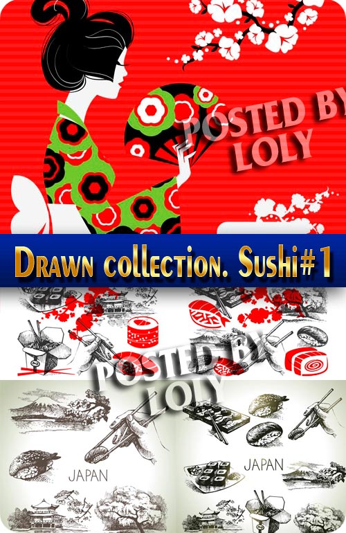 Рисованная коллекция. Суши #1 - Векторный клипарт
