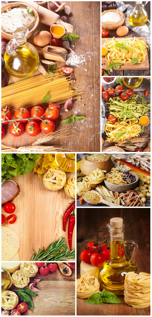 Pasta, tomatoes, olive oil - Stock photo