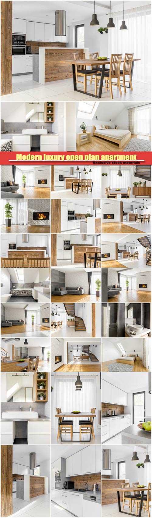 Modern luxury open plan apartment, kitchen, bedroom