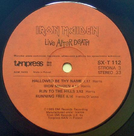 IRON MAIDEN - Live After Death (1985), vinyl-rip