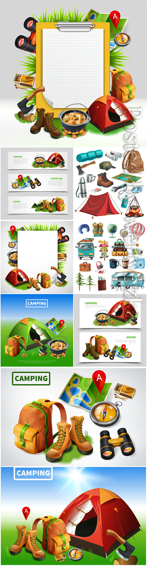 Camping, realistic, template, vector, illustrations
